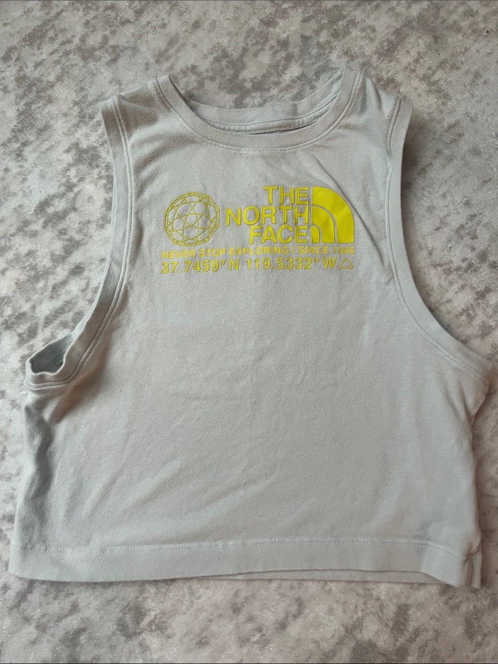 The North Face Light Gray Cropped Tank with Yellow Logo